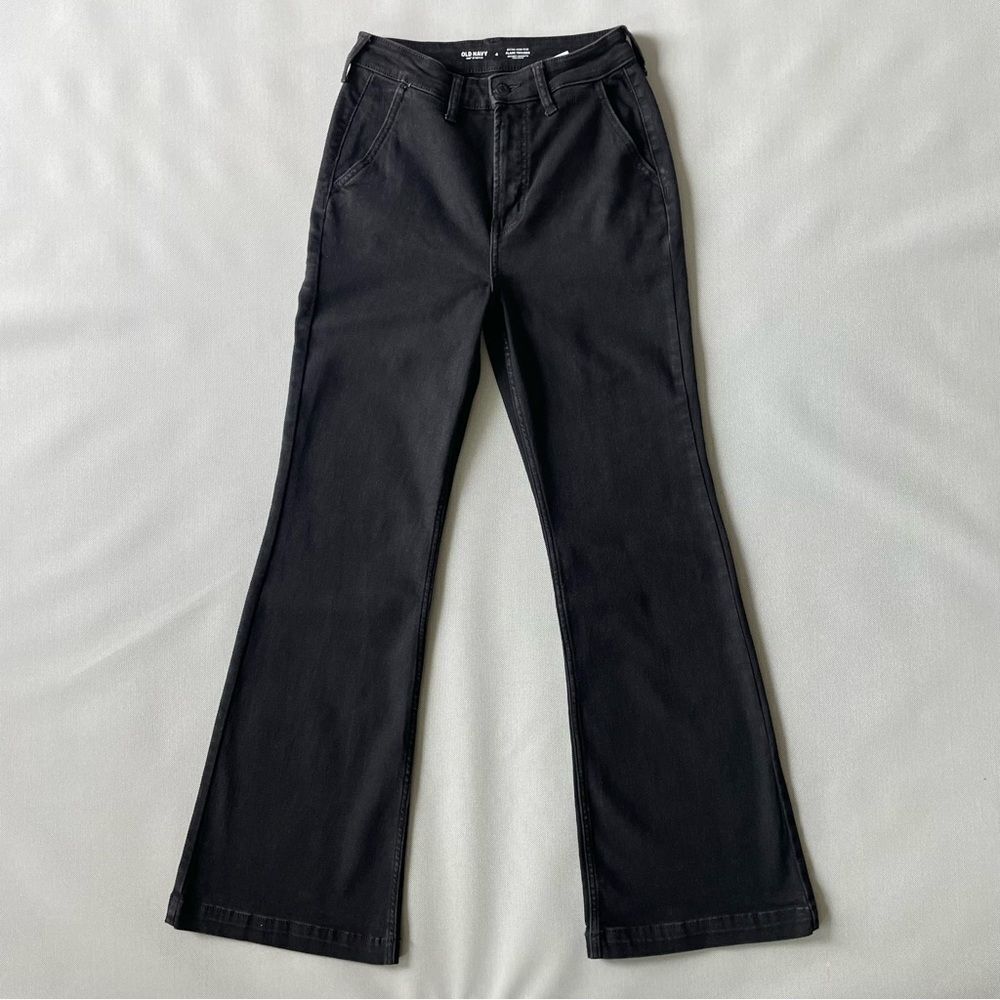 Old Navy Extra High Rise Flare Trouser Black Denim Jeans Women’s Size 4
